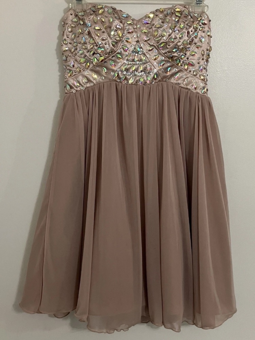 My Michelle Dusty Rose Strapless Beaded Chiffon Dress